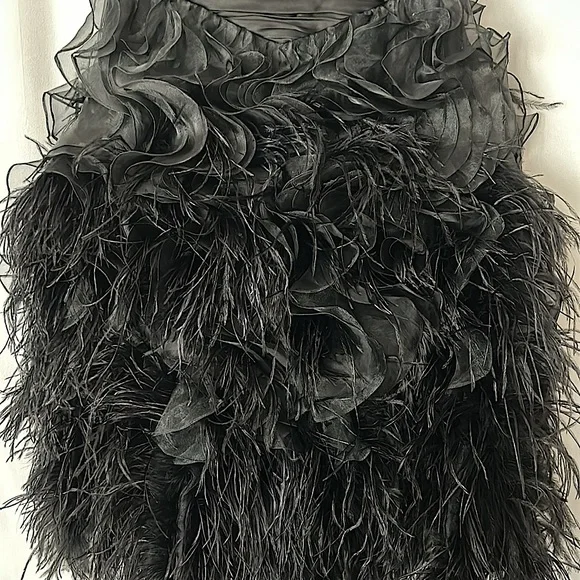Ysa Makino NWT STUNNING Vintage Black Silk Feathered Strapless Dress **Size 8** - Picture 4 of 7